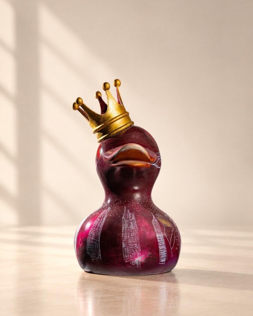 Hand-painted resin duck sculpture by Soad Edris