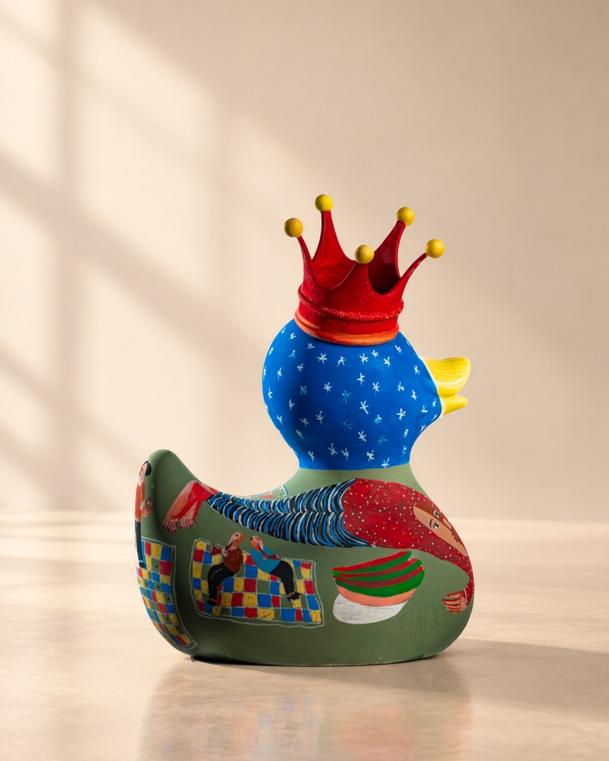 Hand-painted resin duck sculpture by Mostafa Rabie