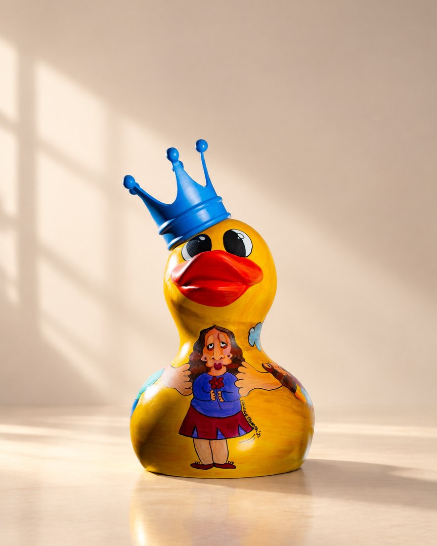 Hand-painted resin duck sculpture by Yasmine El Hazek