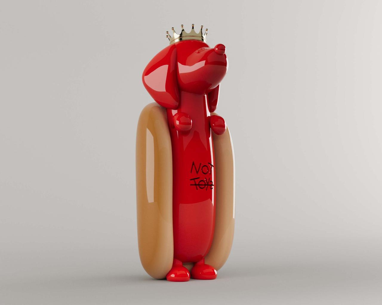 Tubby crowned sausage dog art toy side view