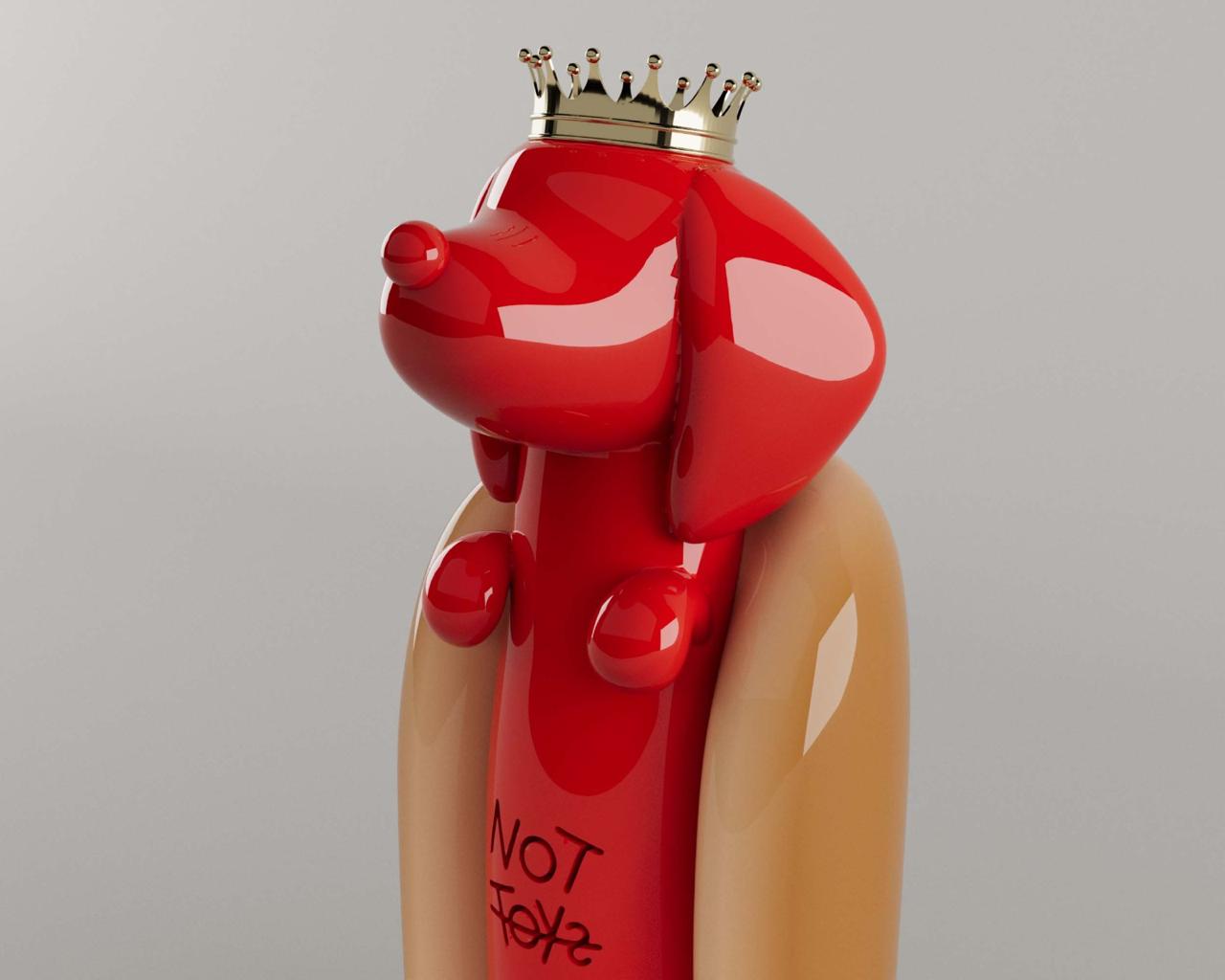 Tubby crowned sausage dog art toy close-up