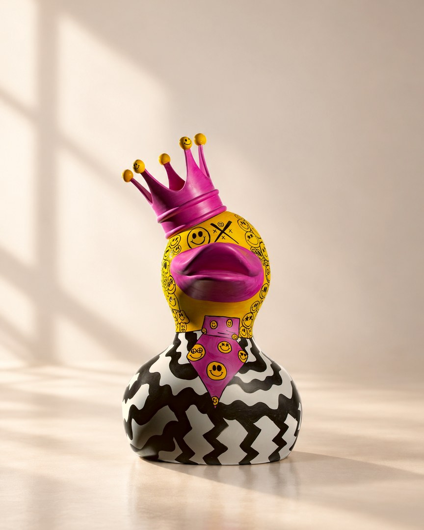 Hand-painted resin duck sculpture by Hadia and Hala