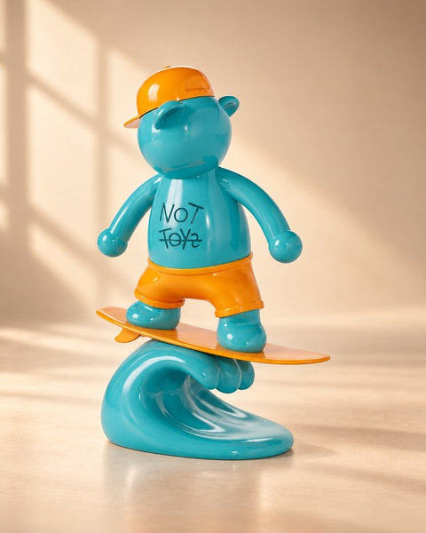 Surfing Fudge in the NOT TOYS sand studio