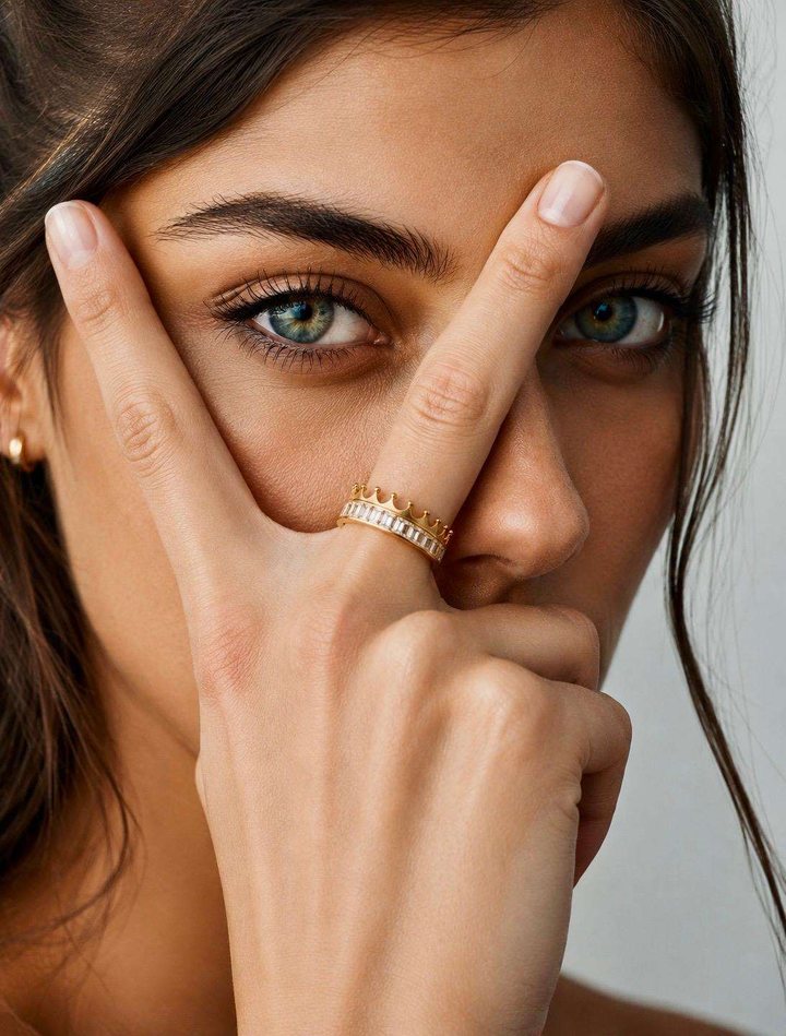 A hand wearing the gold crown ring from NOT TOYS × SIRAN