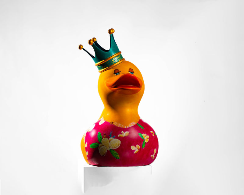 Hand-painted resin art toy duck by Neamat El Diwany