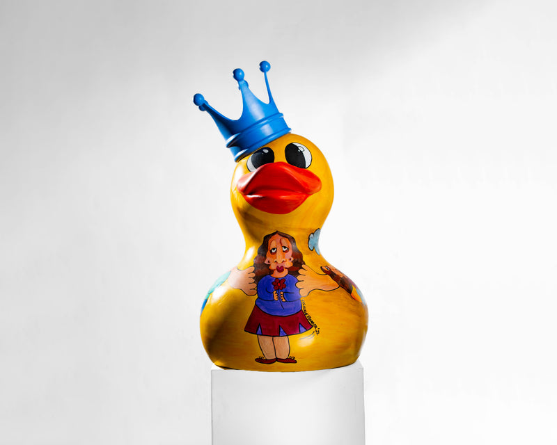 Hand-painted resin art toy duck by Yasmine El Hazek